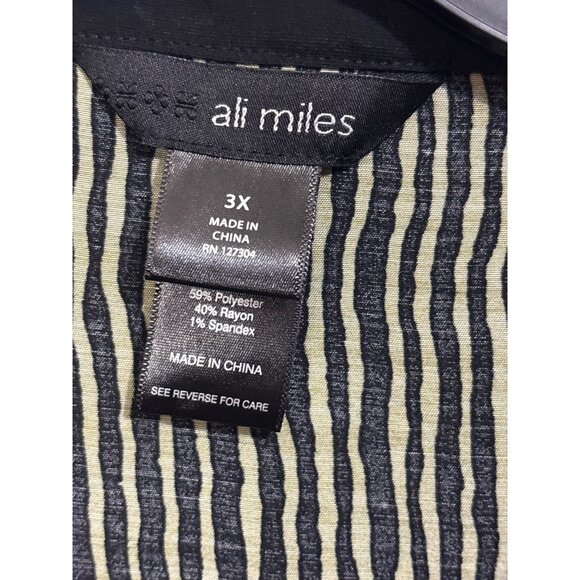 Ali Miles Womens 3X Black & Yellow Button-Front Striped Tunic Blouse Loose Fit - Picture 3 of 6